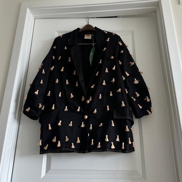 Farm Rio Black Raffia Fringed Blazer - Picture 3 of 9